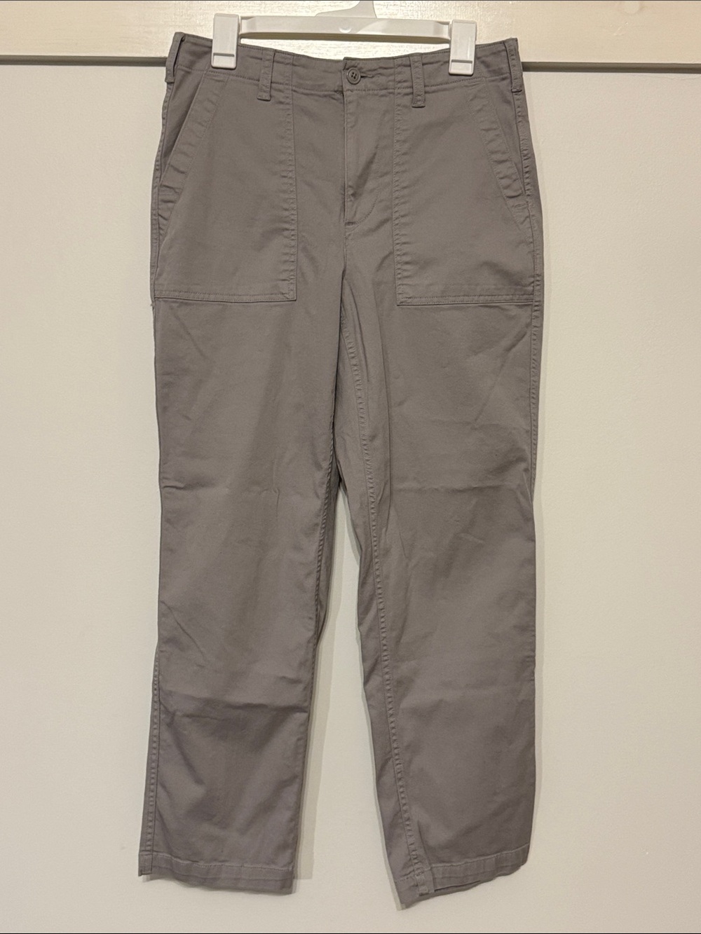 Lands’ End Utility Pants Gray Cotton Stretch Straight Leg Cargo Chino Size 10